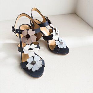 Michael Michael Kors Kit Blue Floral Black Heel Sandals 6.5M